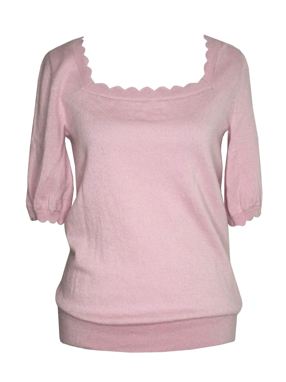 Boden Pink Short Sleeve Sweater Soft Wool Scalloped Edge Square size 8